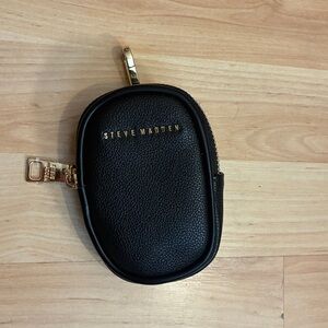 Steve Madden Black Mini Coin Purse / Wristlet Pouch with Gold Hardware